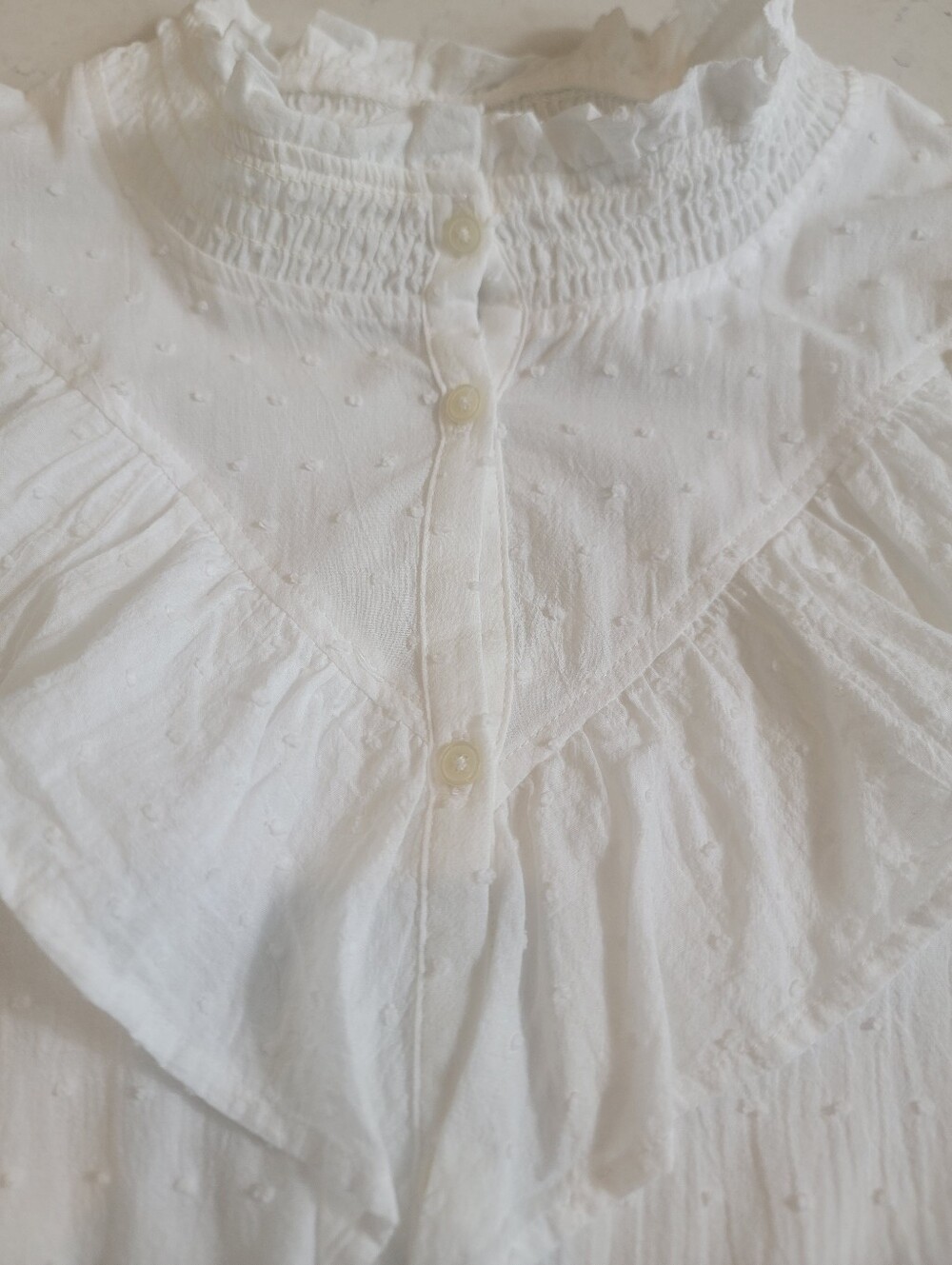 LOFT White Swiss Dot Ruffle Smocked high neck Blouse XL NWT Romantic Cottagecore - Picture 12 of 13